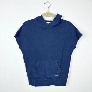 Eddie Bauer Waffle Knit Relaxed Cap Sleeve Hooded Short Sleeve Dark Blue T Shirt